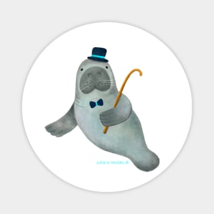 Manatee dancer with bowtie, hat and stick Magnet